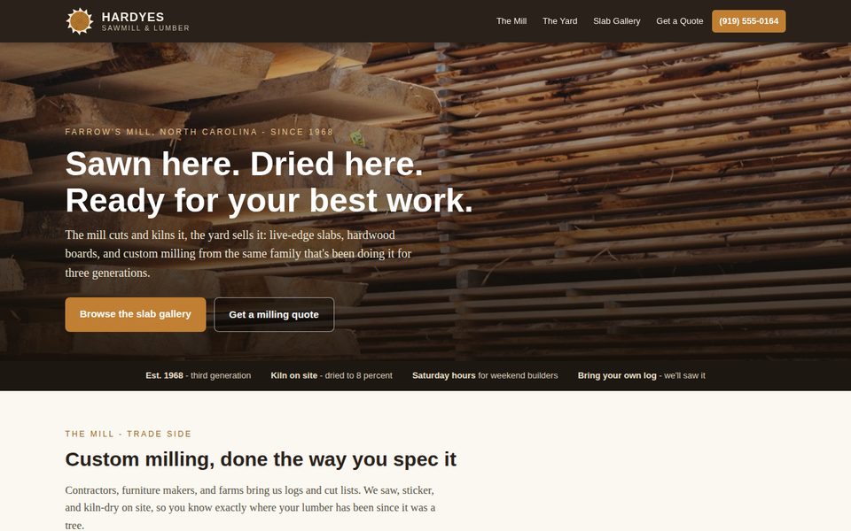 Hardyes Sawmill and Lumber demo website
